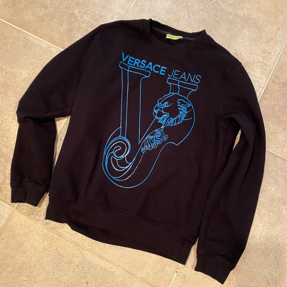 Authentic VERSACE JEANS logo mens’s crew-neck sweatshirt-Black NWOT